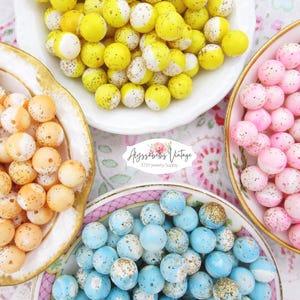SALE Retro Chic Vintage Gold Glitter Beads 8mm Round Marbled Pink, Aqua, Orange or Yellow Acrylic Bead - 20