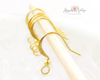 Gold Plated Hammered French Ear Wires Hooks with Ball Earring Golden Euro Wires Findings 18k Gold Plating - 18