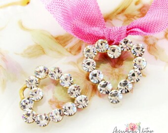 Romantic Valentine Clear Crystal Rhinestone Heart Charms or Pendants, Bridal Heart Earring Dangles 19mm - Pair