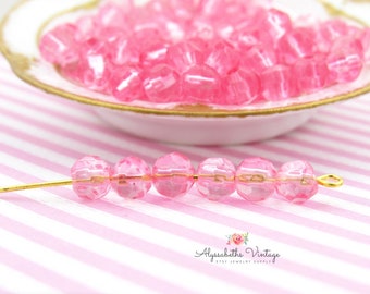 Vintage Transparent Pale Pink Faceted 6mm Round Glass Beads, Rosaline West German Glass Beads - 30