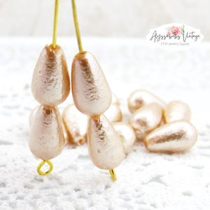 Cream Textured Pearl Teardrop Beads 12x7mm Ice Pearlized Glass Pear Beads Off White Bumpy Ecru Beads - 10