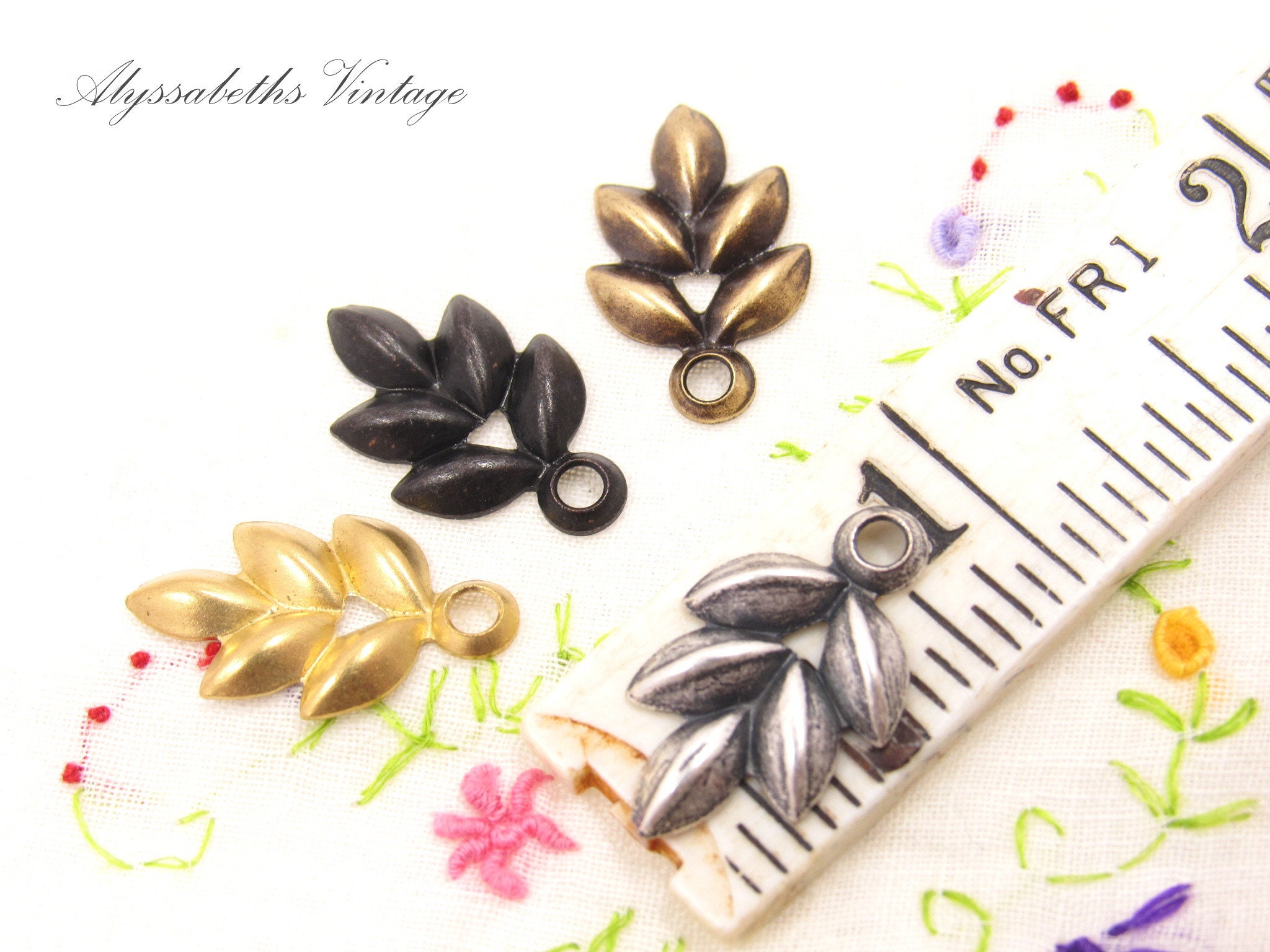 Fall Smoke Topaz, Sun Orange & AB Rhinestone Leaf Charms