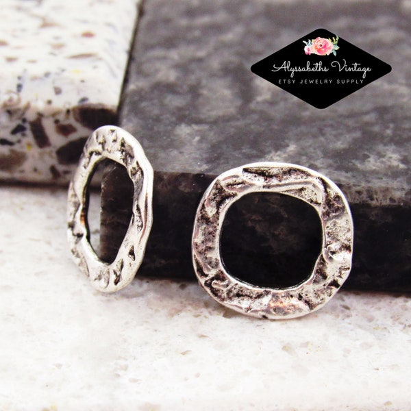 Rustic Hammered Texture Antique Silver Pewter Circle Ring Connector Findings 13mm Eternity Links - 4