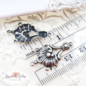 Ornate Antiqued Silver Ox Victorian Shell Floral Brass Chandelier Earring Connectors 4 rings 27x15mm 4 image 2