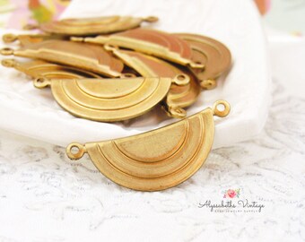 Art Deco Geometric Half Circle 2 Ring Connectors, Modern Raw Brass Crescent Link Pendants 23x11mm - 4