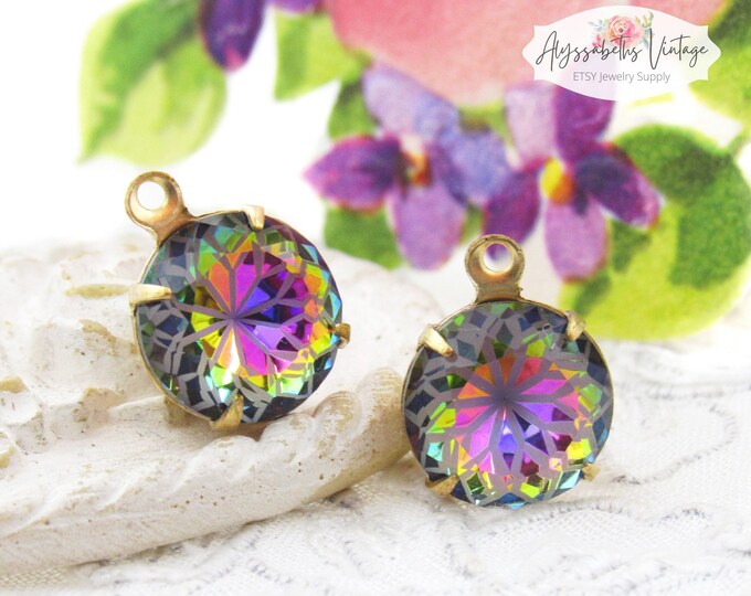 Crystal Volcano Flower Etched 10mm Round Set Rainbow Vitrail ...