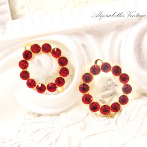 Round Ruby Red Rhinestone Earring Dangles Circle Connector 19x16mm Link Findings Raw Brass, Black, Antique Brass or Silver - 2