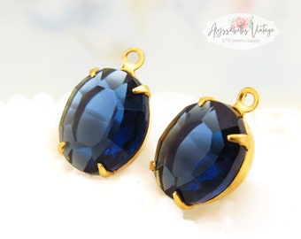 Vintage Transparent Montana Blue 12x10mm Oval Single Set Rhinestones in Drop or Link Brass, Black, Brass or Silver Ox Settings – 2