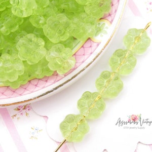 Small Transparent Peridot Blossom Beads, 8mm Czech Pressed Bright Green Glass Daisy Flower Beads - 20