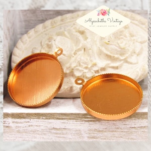 SALE Vintage Copper Colored 18mm Round Bezel Cup Pendant Setting, Raw Brass Cabochon Setting - 4