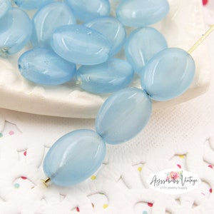 Milky Light Blue Moonstone 12x9mm Flat Oval Czech Glass Beads - 12