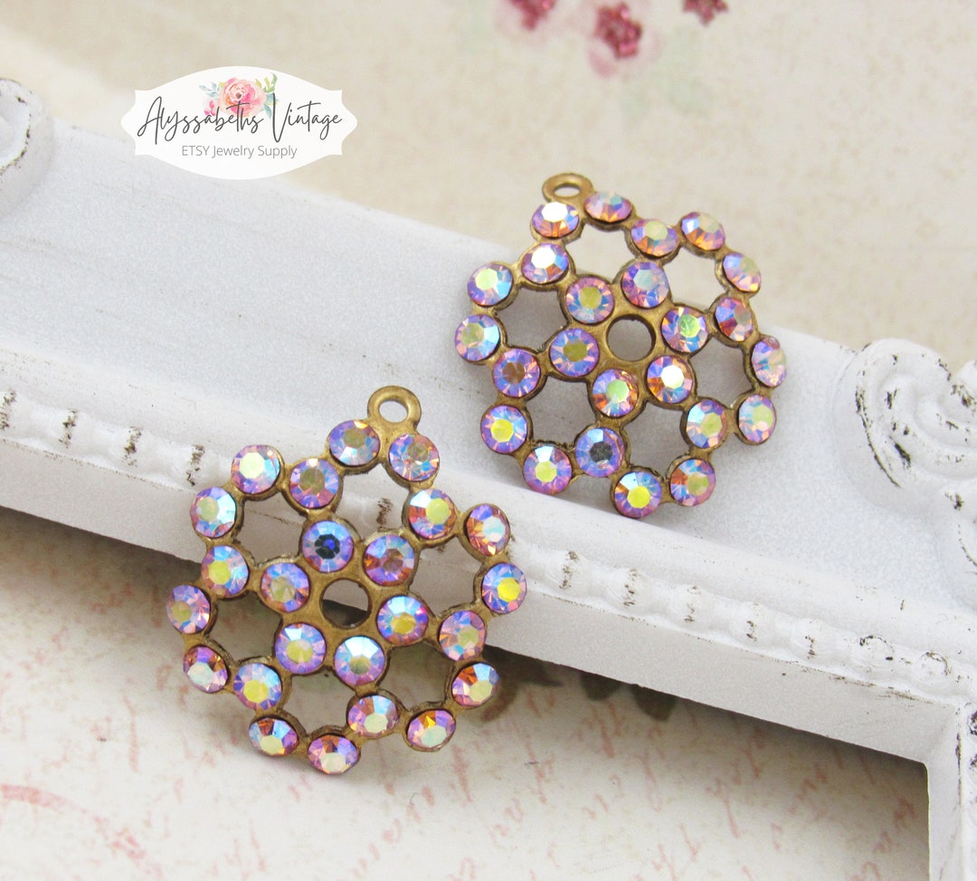 AB Light Rose Rhinestone Flower Cluster Earring Dangle, Floral Austrian ...