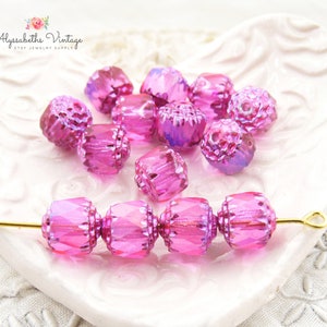 25 Czech Glass Beads – 8mm Black With Pink Ends – Cathedral Style – Made In Czech Republic