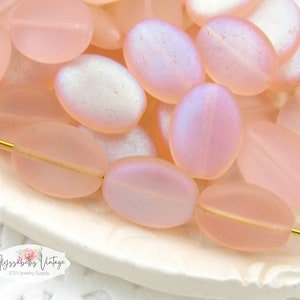Matte AB Pale Rosaline Pink 12x9mm Flat Oval Frosted Czech Glass Beads Sea Glass- 12