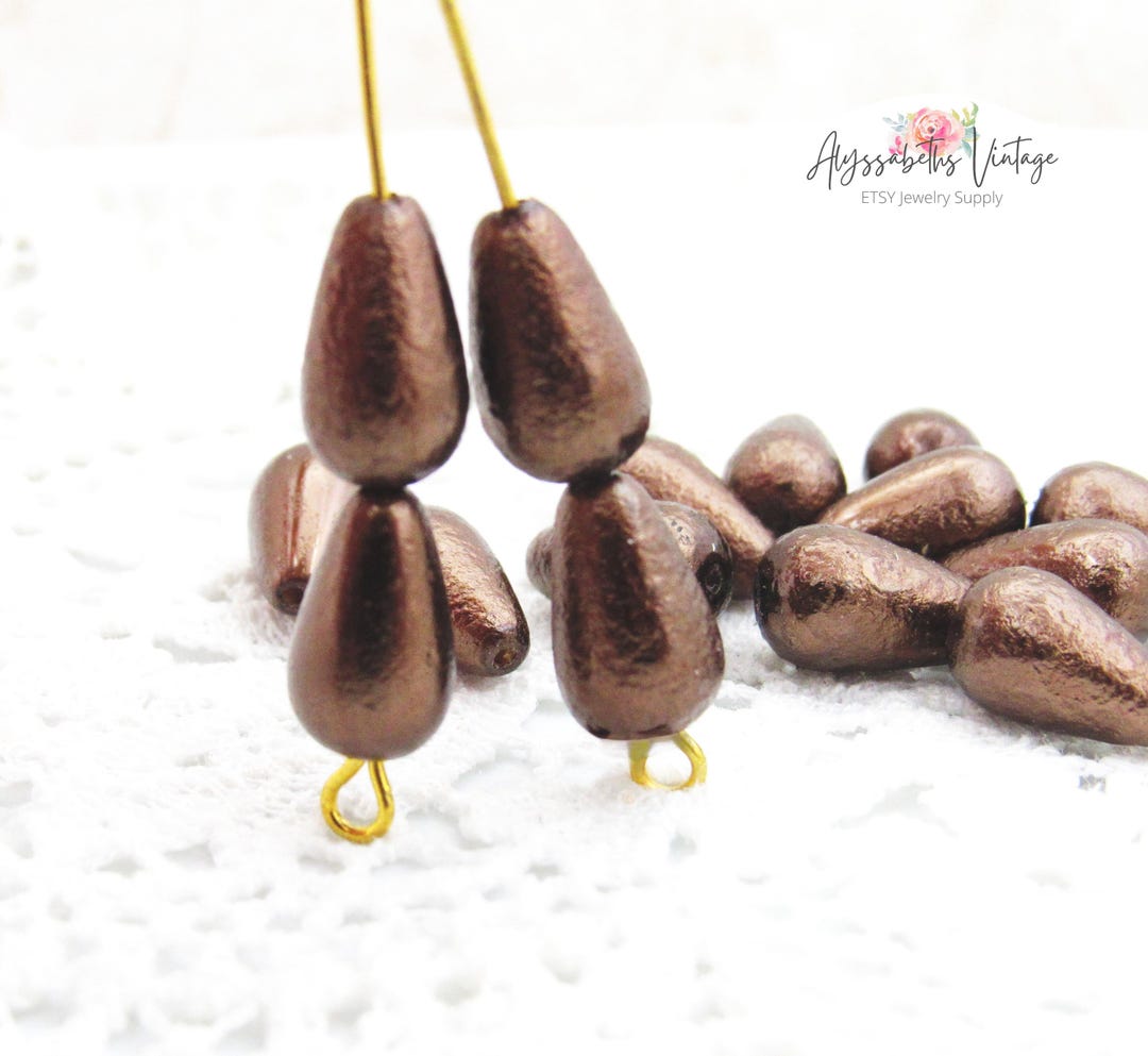 Cocoa Textured Pearl Teardrop Beads 12x7mm Ice Pearlized Glass Pear ...