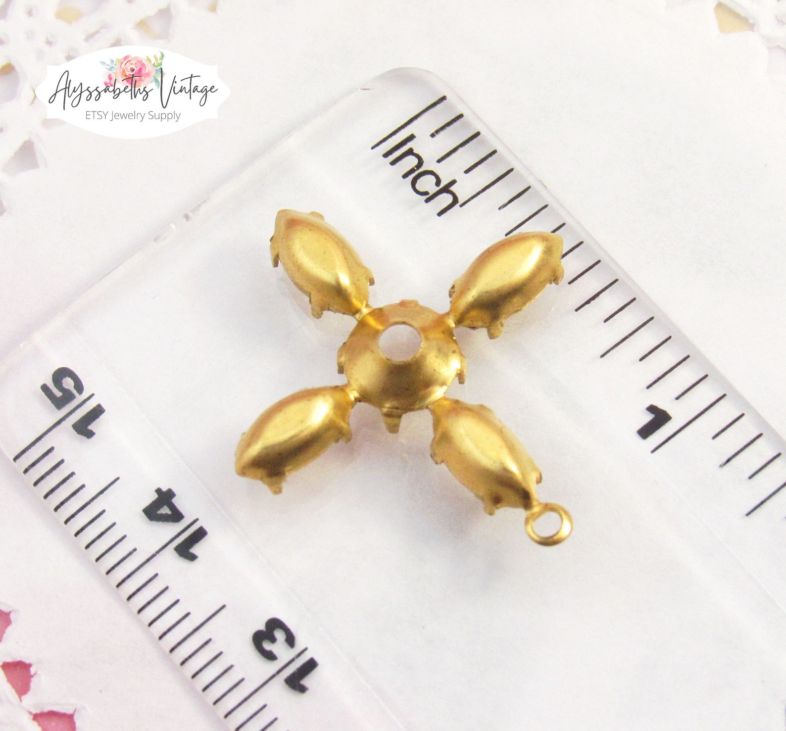 Empty Raw Brass Floral Pendant Prong Settings for 8x4mm Navettes and ...