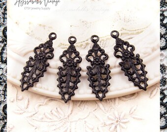 Antique Black Victorian Floral Filigree Pointed Earring Dangle Connector 27x9mm – 4