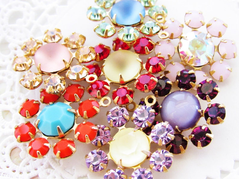 Austrian Flower Rose Opal & AB Rose Rhinestone Daisy Charm Etsy