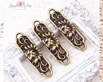Ornate Floral & Scroll Embossed Art Nouveau Antiqued Brass Ox 2 Loop Bar Connectors 27x7mm Aged Brass Findings - 4