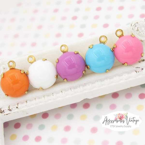 New For Spring - Opaque Polka Dot Round Plastic 11mm Round Cabochon Drops or Connectors in Pink, Purple, Aqua, White or Orange - 2