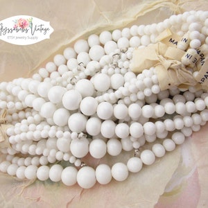 SALE Vintage Occupied Japan White Milk Glass Graduated Bead Strands, Round Opaque White Necklace Starter Strand 11 inch long - 2 strand