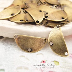 Small Antique Brass Curved Half Circle Crescent 3-Hole Chandelier Earring Connector Findings, Brass Ox Stamping Links - 6