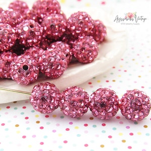 Perles boules disco strass roses et roses, 8 mm, polymère et cristal - 10