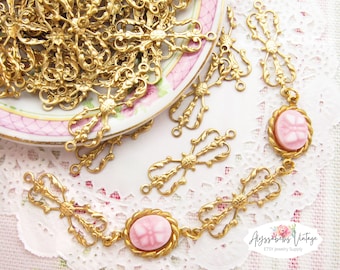 Ornate French Chic Flourish & Fleur de Lis Raw Brass 2 Ring Connectors 29x9mm Brass Stampings - 4