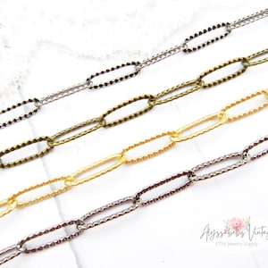 Textured Paper Clip Cable Chain in Satin Hamilton Gold, Gunmetal, Antique Brass or Antique Silver 15x5mm Links Electroplated – 1 Ft.