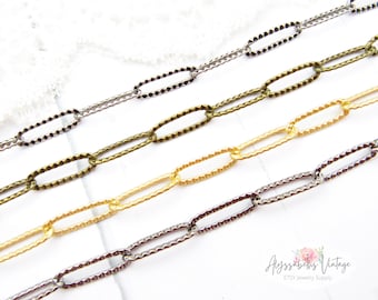 Textured Paper Clip Cable Chain in Satin Hamilton Gold, Gunmetal, Antique Brass or Antique Silver 15x5mm Links Electroplated – 1 Ft.