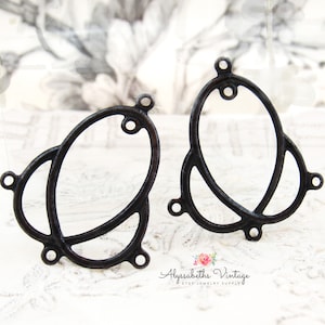 Anituqe Black Large Modern Knot Chandelier Earring Dangles, Multi Loop / Ring Blackened Brass Pendant Connector Findings 35x30mm - 4