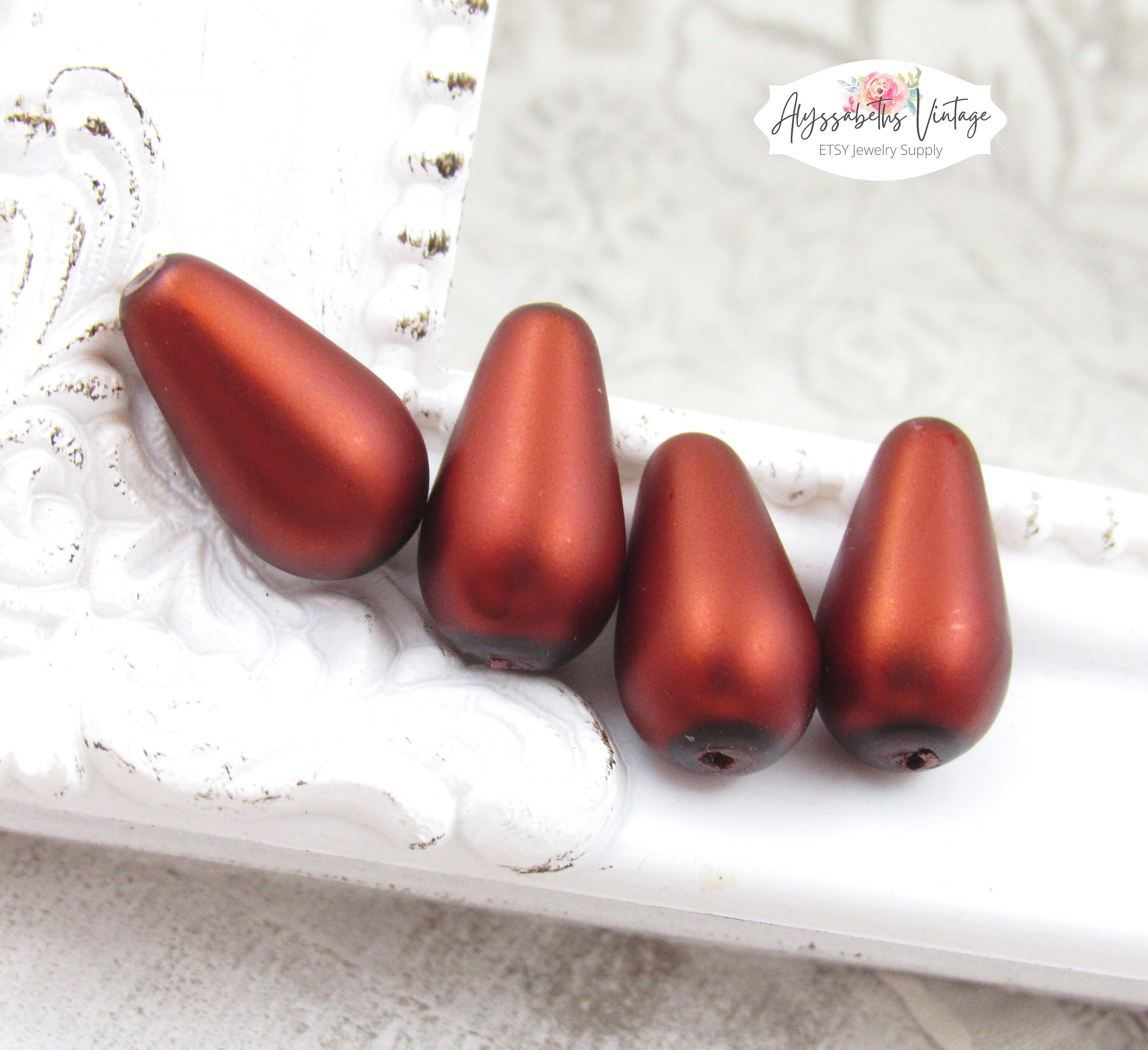 Preciosa Matte Copper Teardrop Beads 15x8mm Satin Finish Metallic