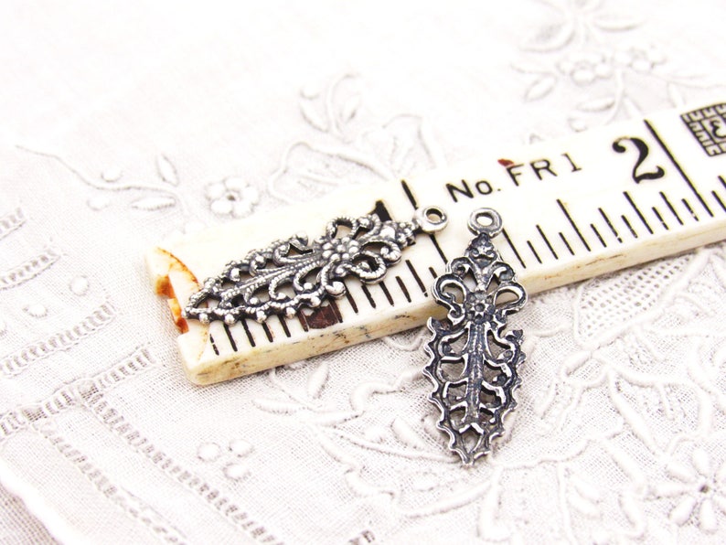 Vintage Style Antique Silver Victorian Floral Filigree Pointed Earring Dangle Connector Lacey Charm 27x9mm 4 image 5