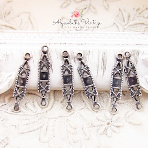 Small Antique Silver Art Deco Bar Connectors 18x3mm Petite Silver Ox Rectangular 2 Loop Links - 6