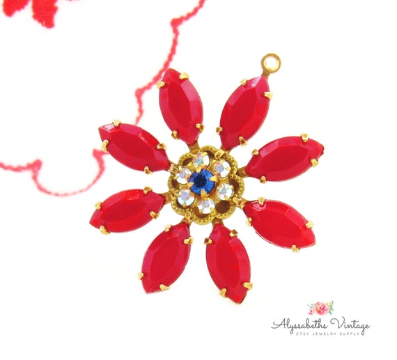 Pendentif Marguerite Vintage - Pierre Bleue, Monture Dorée - Occasion