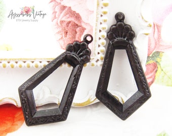 Antiqued Black Patina Art Deco Vine Embossed Geometric Dangles Drops Earring Findings - 4