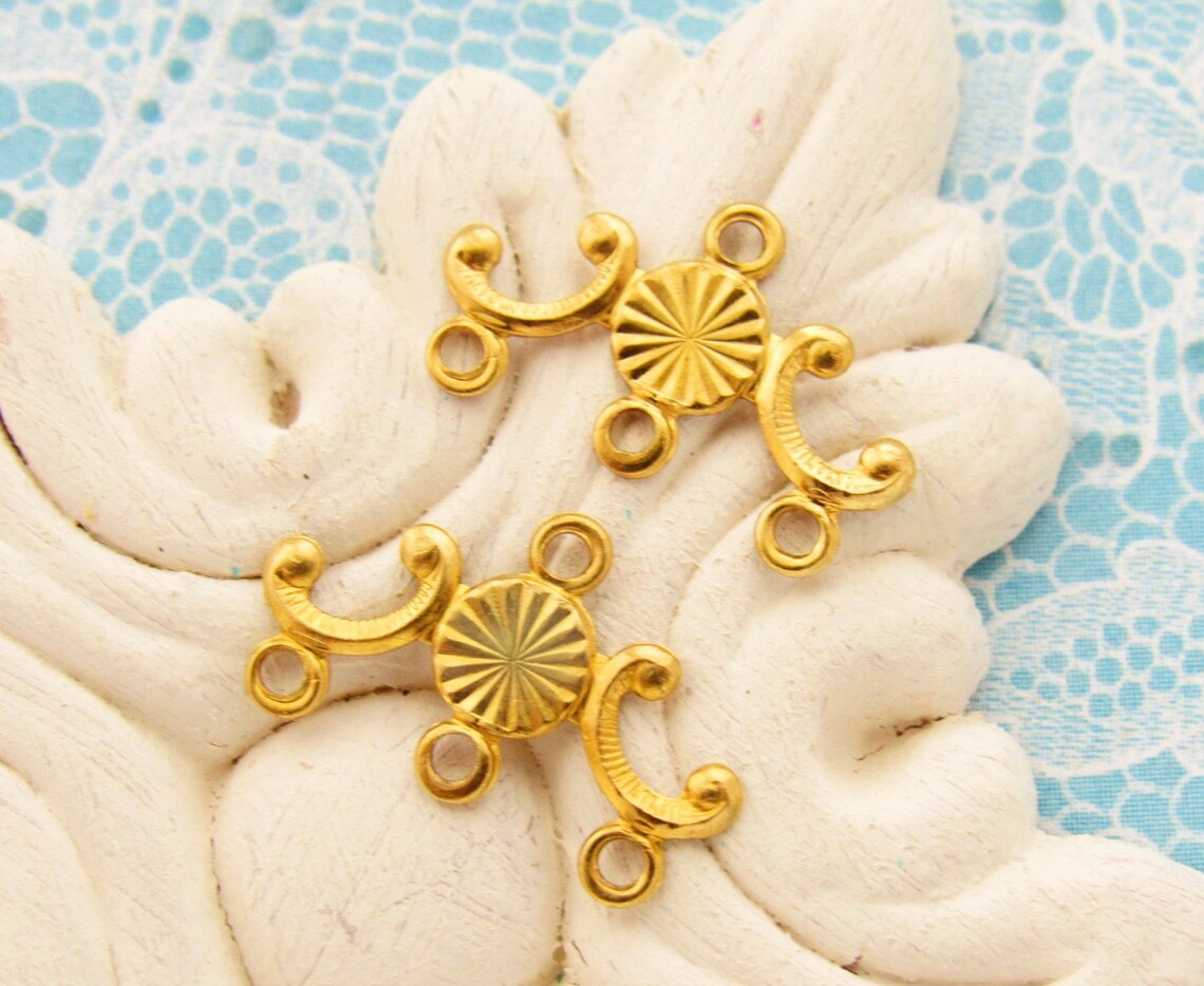 Petite Brass Scroll Chandelier Earring Findings Embossed Etsy