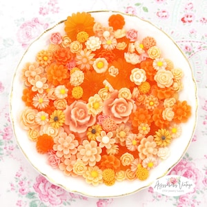 本日限定値下げ！藤井風　花カラビナ　オレンジ セール ピーチとオレンジの樹脂フラワーカボションミックス、バラ