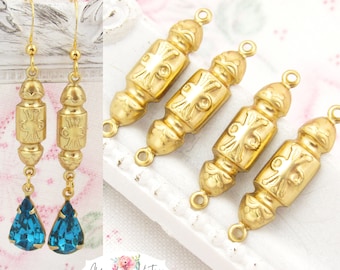 Elegant Raw Brass Art Deco 2 Ring Bar Connectors 25x6mm Brass Stamping Links - 4