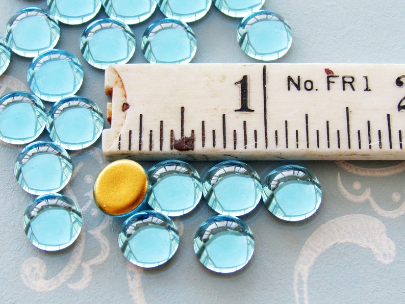 Transparent Aqua Blue 9mm Round Preciosa Glass Cabochons Flat Back Dome Stones 6