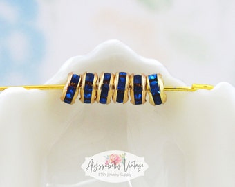 5mm Gold & Capri Blue Rhinestone Rondelle Beads, Czech Preciosa Blue Crystal Spacer Accent Disc Beads – 10