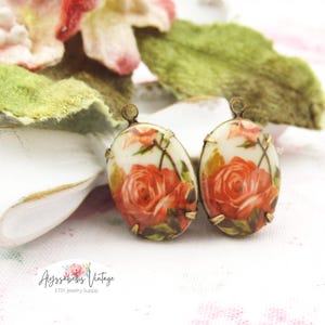 Vintage Antique Pink Rose Glass Set or Loose Cabochon, Oval 18x13mm Single Set Stone Drops or Loose West German Cabochons - 2