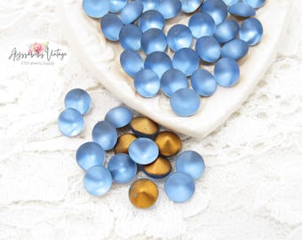 Vintage mat licht saffiergeslepen top ss39 chatons, 8 mm cabochon top Tsjechische blauw matglas puntstenen achterkant, vervangende strassteentjes