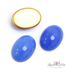 18x13 Blue Opal Glass Oval Cabochons, High Quality Czech Glass Smooth Top Milky Sapphire Flat Back Stones Jewels - 2