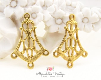 Vintage Style Art Deco 4 Ring Brass Chandelier Earring