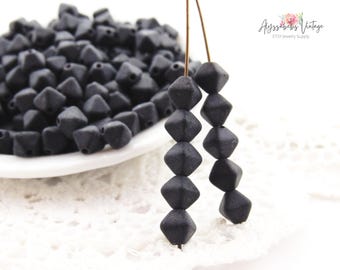 Cuentas bicónicas lisas de vidrio mate negro opaco de 6 mm, cuentas espaciadoras para linternas estilo vidrio marino, vidrio checo prensado esmerilado - 30