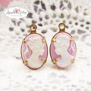 Paars lila en wit vrouwelijk silhouet 14 x 10 mm set camee-bedels of verbindingsstukken, hars neoklassieke camee niet-afgezette hars cabochons - paar