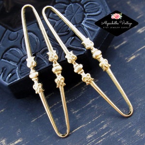 Elegant Long Elongates Open Oval Raw Brass Finding with Edwardian Detailing Brass Ring Connector Stampings 44x11mm - Pair