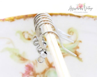 Antique Silver Plated Hammered French Ear Wires Hooks with Ball Earring Silver Ox Euro Wires Findings - 18