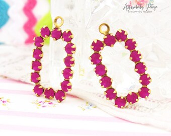 Geometric Frosted Fuchsia Rhinestone Rectangle Drops or Connectors 19x11mm Matte Fuchsia Crystal Drops Links – 2